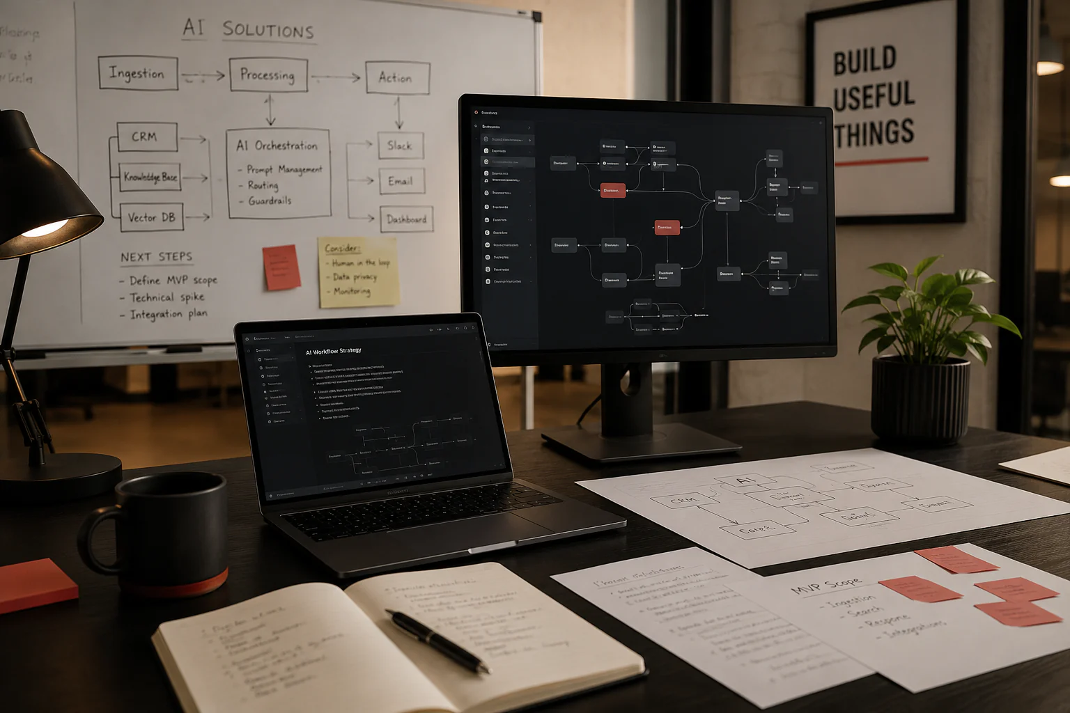 AI workflow planning workspace for startup software solutions