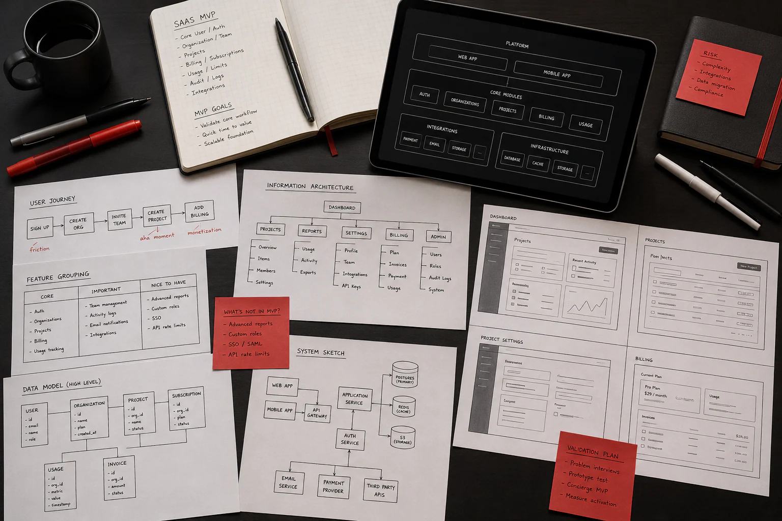 SaaS MVP planning workspace with architecture and product modules