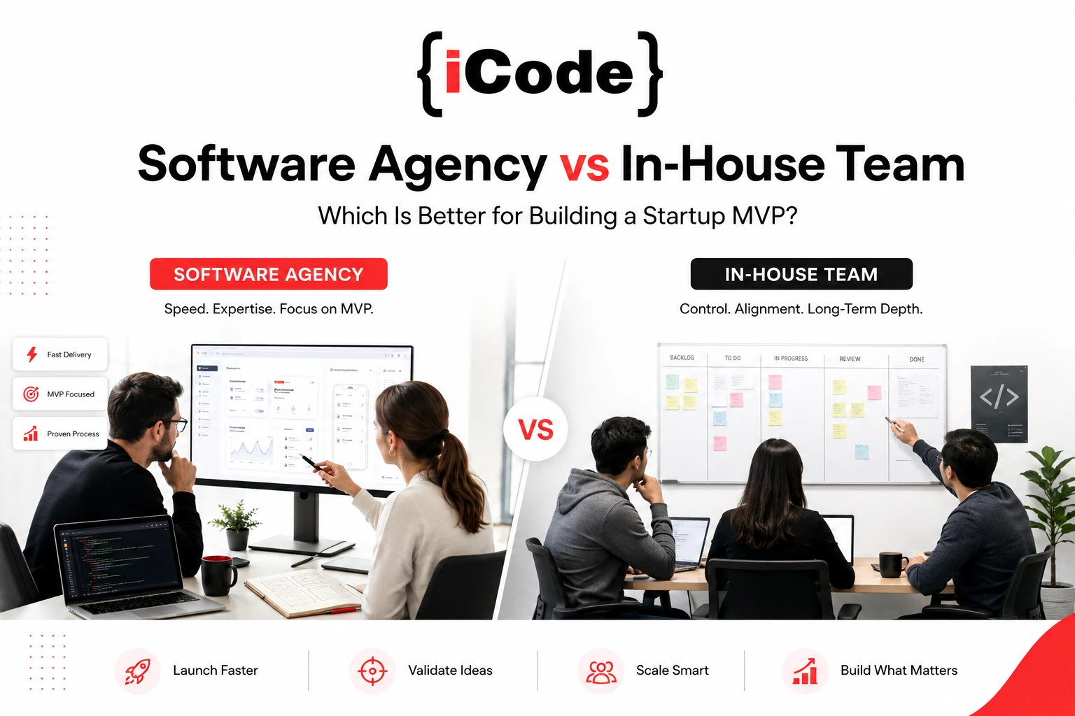 Software agency vs in-house team comparison for building a startup MVP
