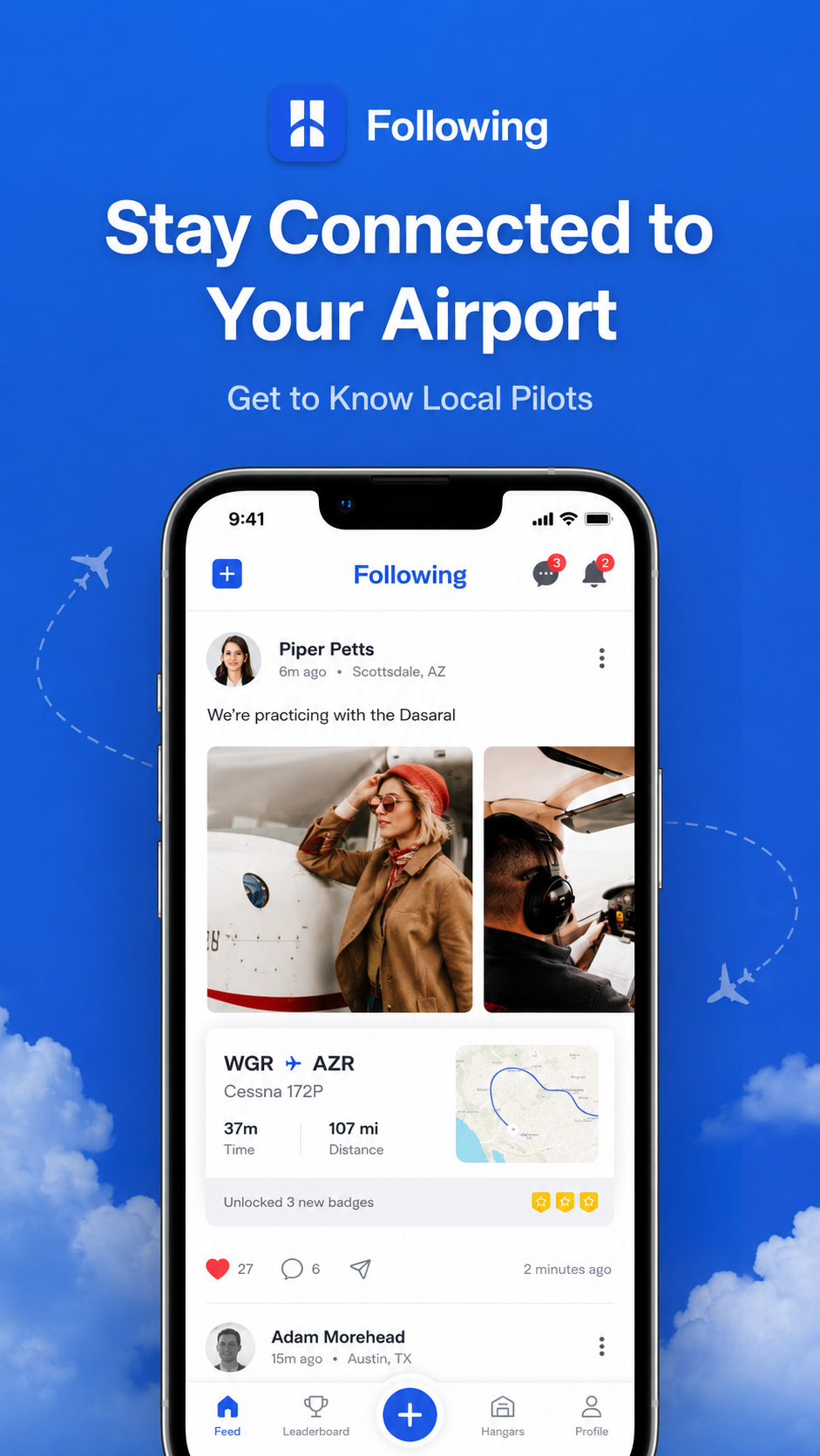 Following app airport community screen for connecting with local pilots