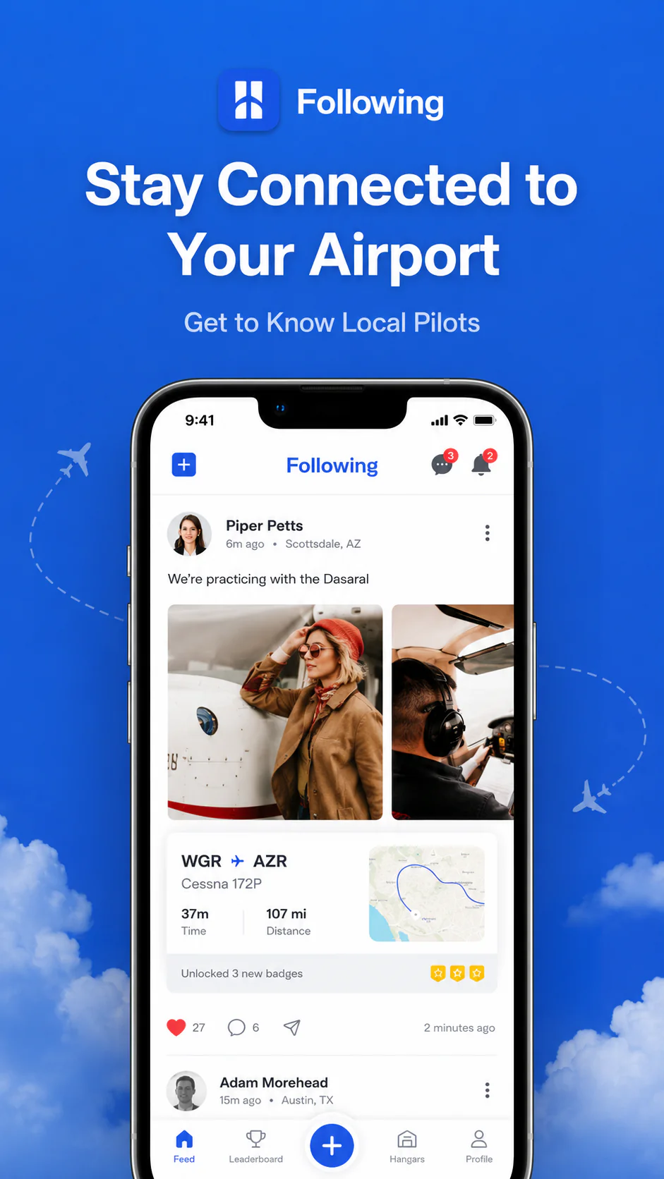 Following app airport community screen for connecting with local pilots