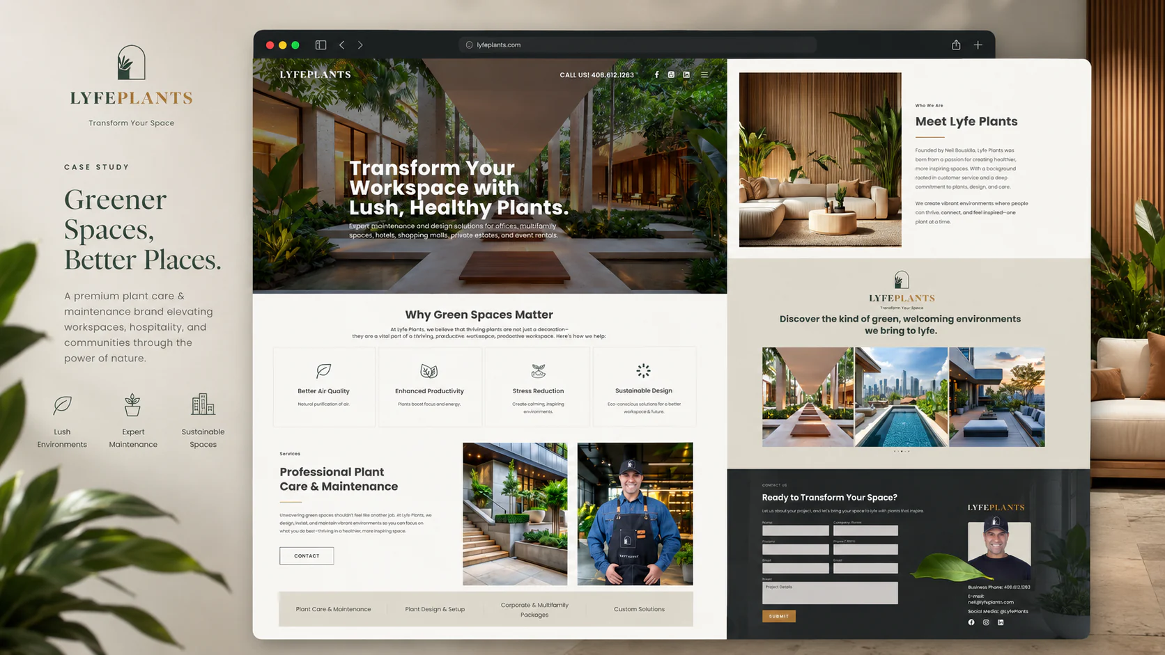 LyfePlants website hero showcasing premium plant care and maintenance for lush, healthy workspaces and commercial environments.