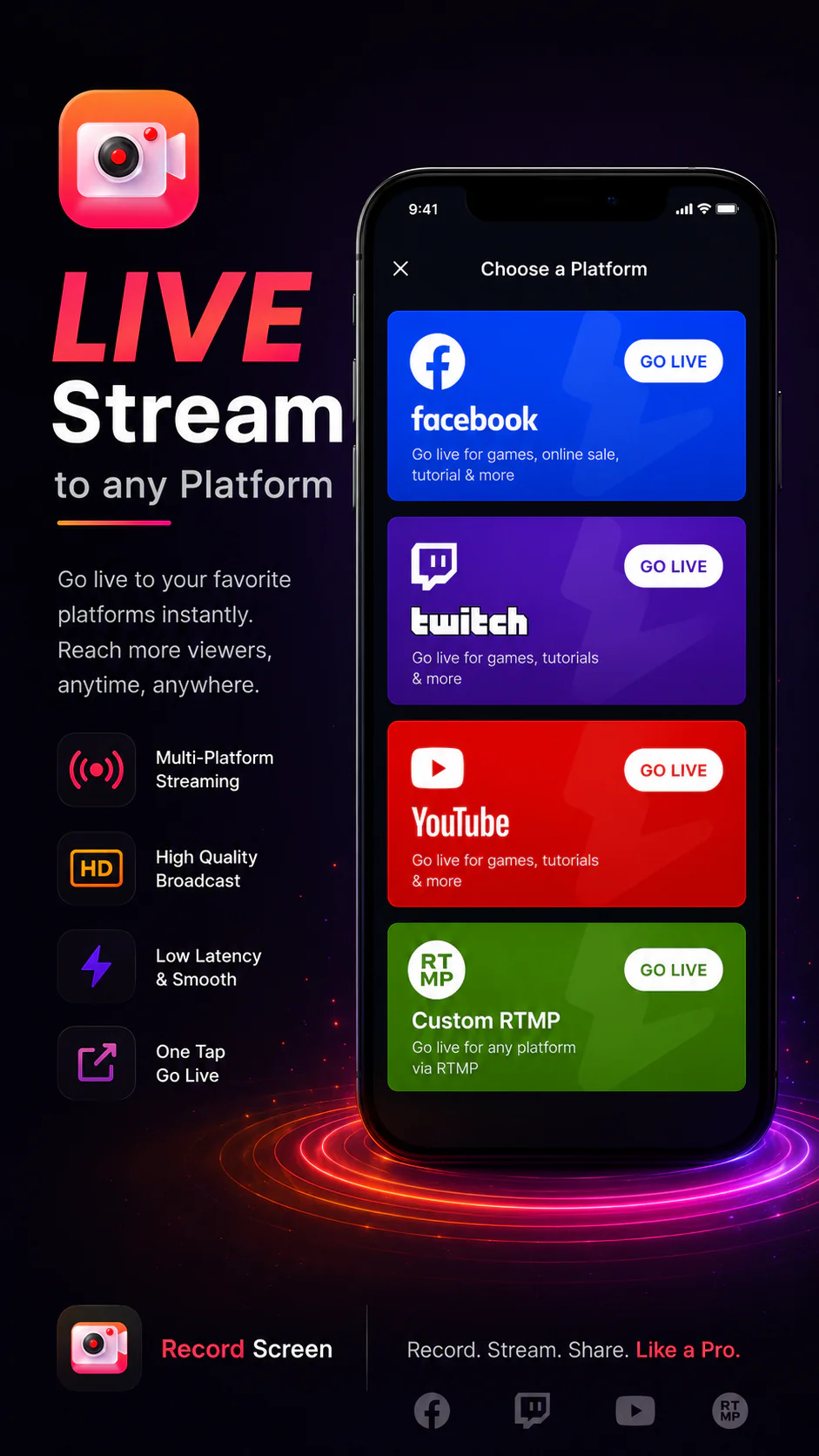 Record Screen Live Recorder live streaming interface
