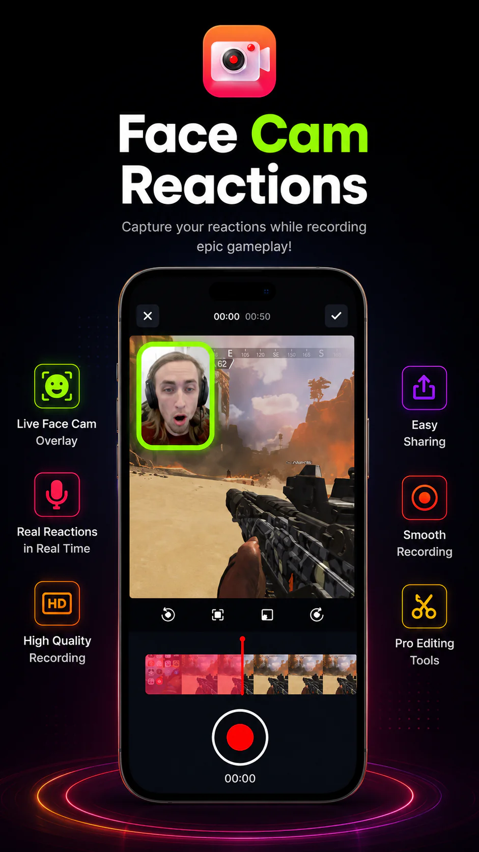 Record Screen Live Recorder face cam reaction interface